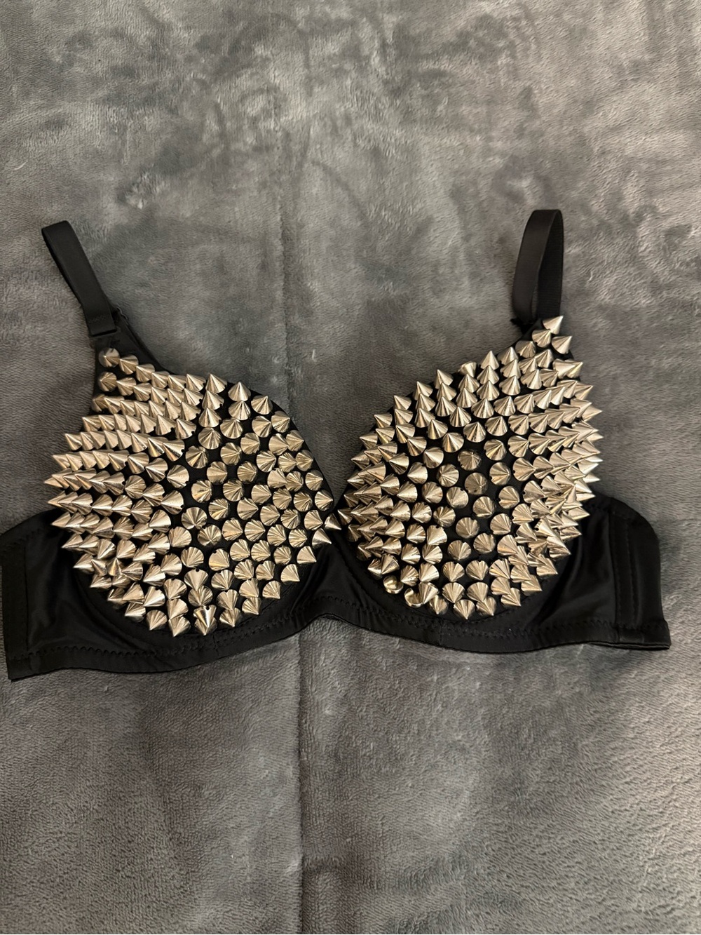 Black Studded Padded Bra with Silver Spikes